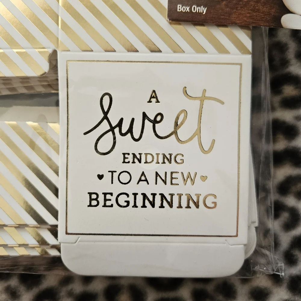 100 Gold and White Wedding Favor Candy Boxes (A Sweet Ending To A New Beginning)